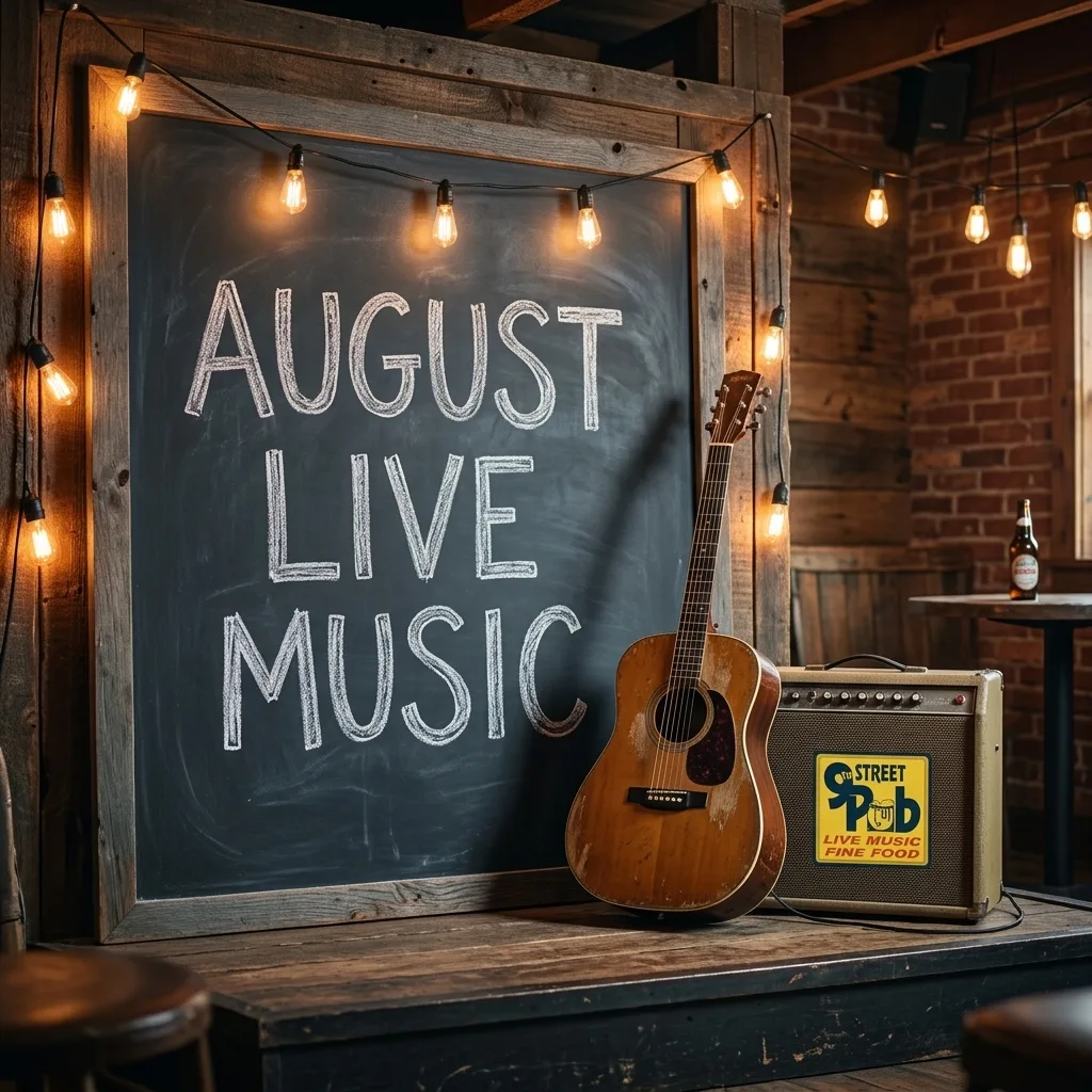 Live music chalkboard on the pub stage
